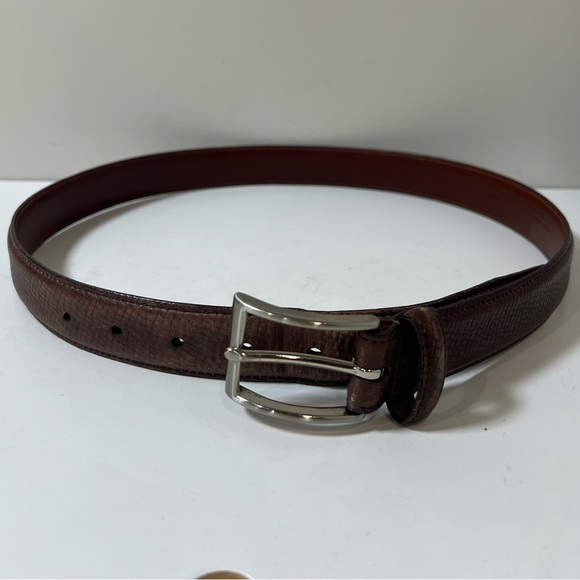 Coach Men's Brown Leather Belt Size 32w Brown Woven Texture - Picture 1 of 10